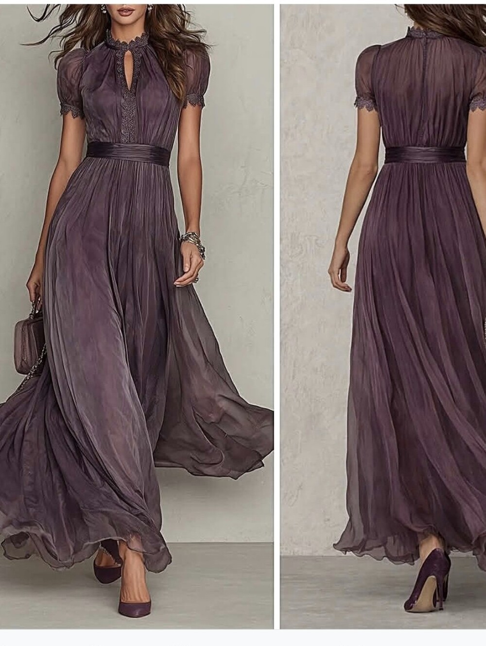 Elegant Mauve Maxi Dress with Smocked Waist